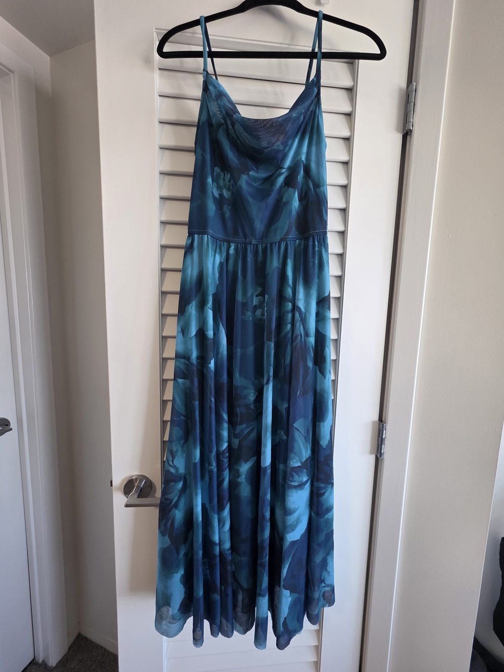 Blue Teal Floral Slip Maxi Dress